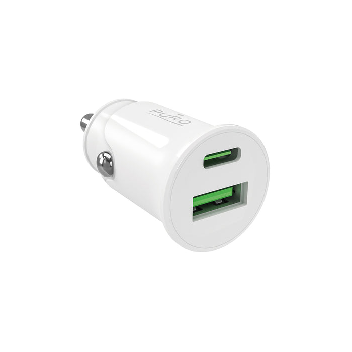 Puro Pro Lite Car Charger 1x USB-A + 1x USB-C Power Delivery 20W - White