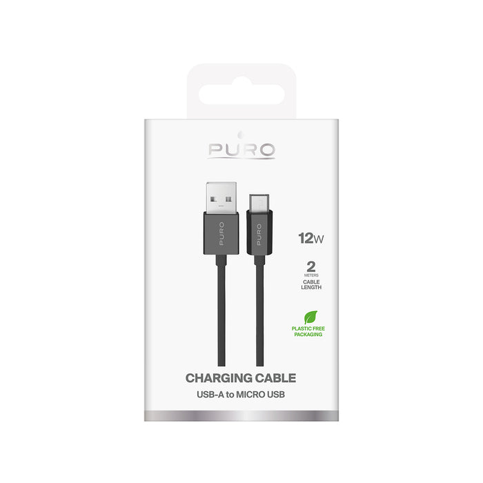 Puro 12W TPE USB-A - microUSB 2m Cable - Black