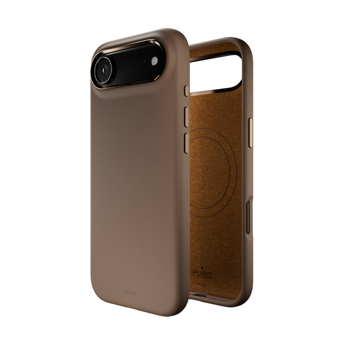 Puro Icon Mag Pro Liquid Silicone Case for iPhone 17 Air, MagSafe Compatible, with Camera Protection and Aluminum Buttons - Brown
