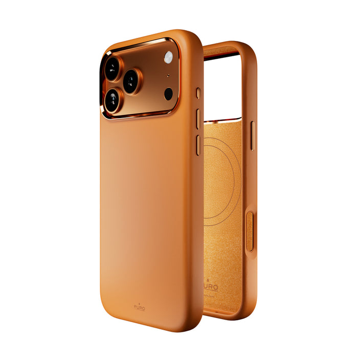 Puro Icon Mag Pro Liquid Silicone Case for iPhone 17 Pro Max, MagSafe Compatible, with Camera Protection and Aluminum Buttons - Orange