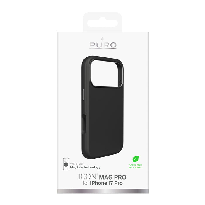 Puro Icon Mag Pro Liquid Silicone Case for iPhone 17 Pro, MagSafe Compatible, with Camera Protection and Aluminum Buttons - Black
