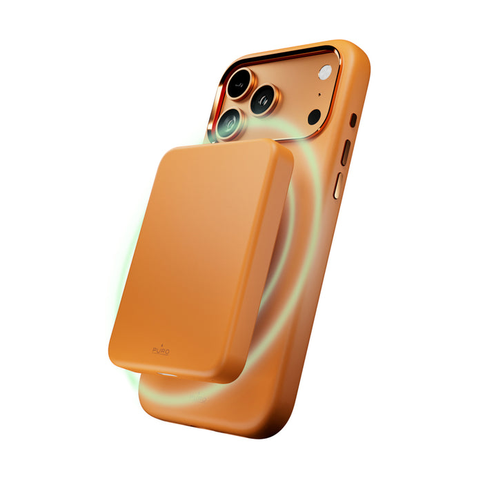 Puro Icon Mag Pro Liquid Silicone Case for iPhone 17 Pro, MagSafe Compatible, with Camera Protection and Aluminum Buttons - Orange