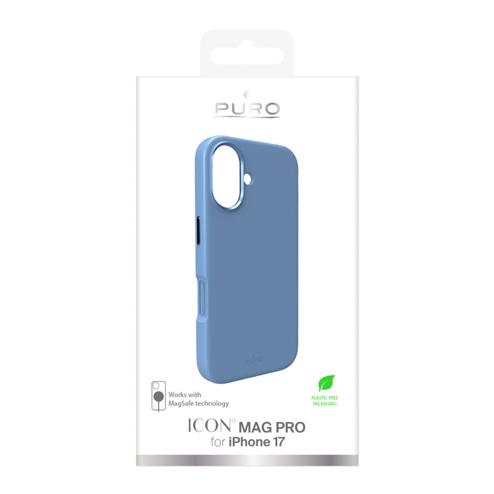 Puro Icon Mag Pro Liquid Silicone Case for iPhone 17, MagSafe Compatible, with Camera Protection and Aluminum Buttons - Blue