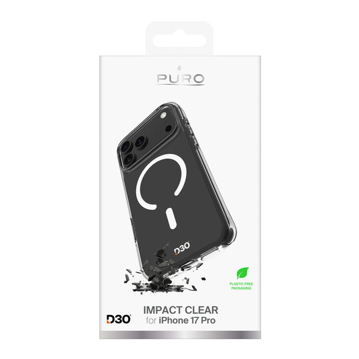 Puro Impact Clear D3O TPU+PC Case Compatible with MagSafe for iPhone 17 Pro - Transparent