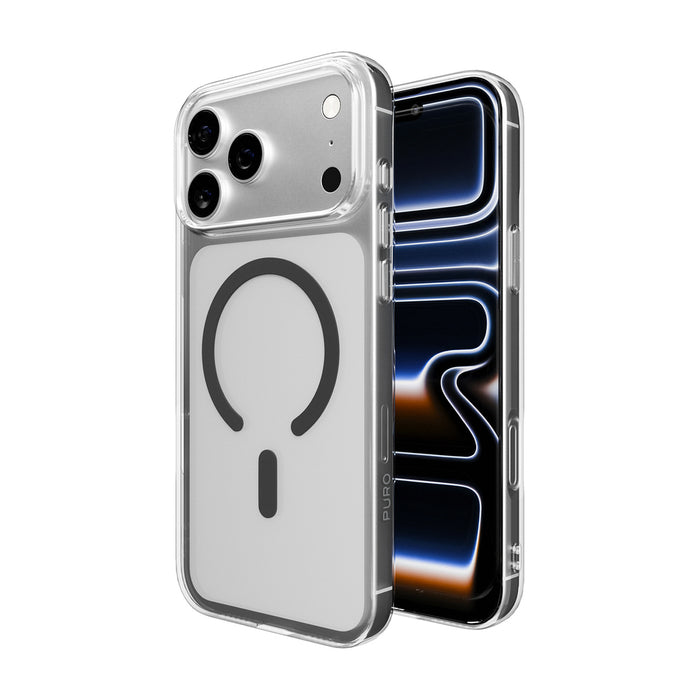 Puro Lite Mag TPU+PC Case Compatible with MagSafe for iPhone 17 Pro Max - Transparent with Gray Ring
