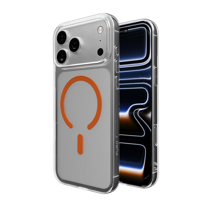 Puro Lite Mag TPU+PC Case Compatible with MagSafe for iPhone 17 Pro Max - Transparent with Orange Ring