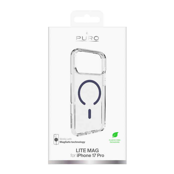 Puro Lite Mag TPU+PC Case Compatible with MagSafe for iPhone 17 Pro - Transparent with Blue Ring