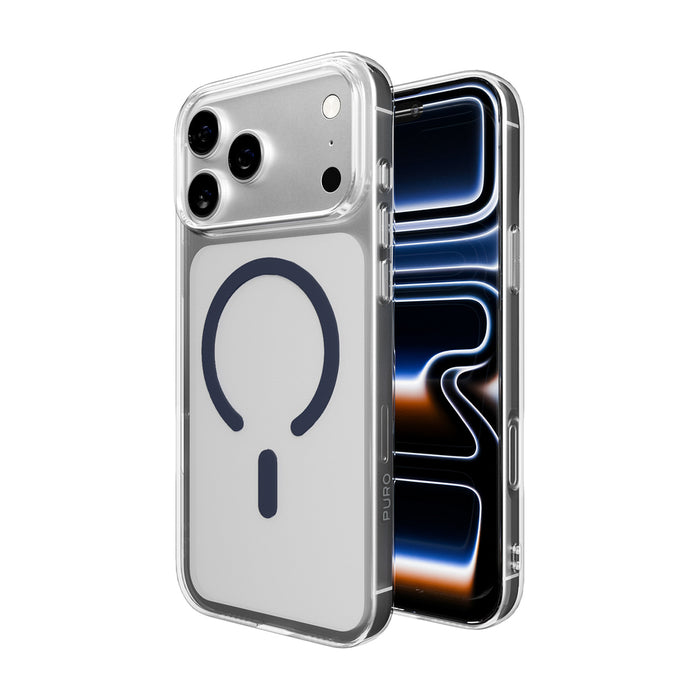 Puro Lite Mag TPU+PC Case Compatible with MagSafe for iPhone 17 Pro - Transparent with Blue Ring