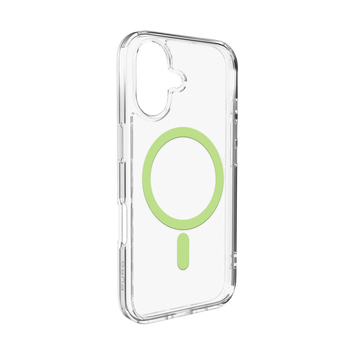 Puro Lite Mag TPU+PC Case Compatible with MagSafe for iPhone 17 - Transparent with Green Ring