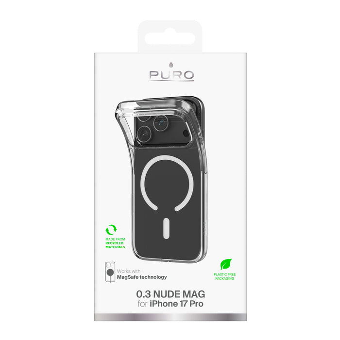 Puro 0.3 MAG Ultra-Slim TPU Case Compatible with MagSafe for iPhone 17 Pro - Transparent