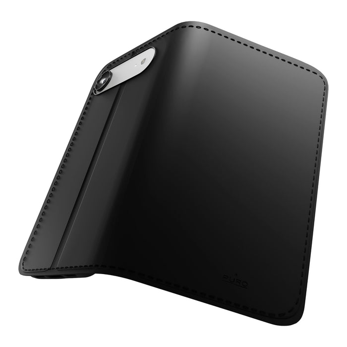 Puro Wallet Stand Case for iPhone 17 Air made of eco-leather, with a flap, wallet and stand function - black