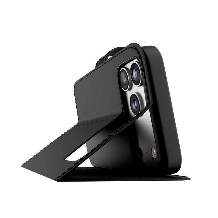 Puro Wallet Stand Case for iPhone 17 Pro Max Made of Eco-Leather, with a Flap, Wallet, and Stand Function - Black
