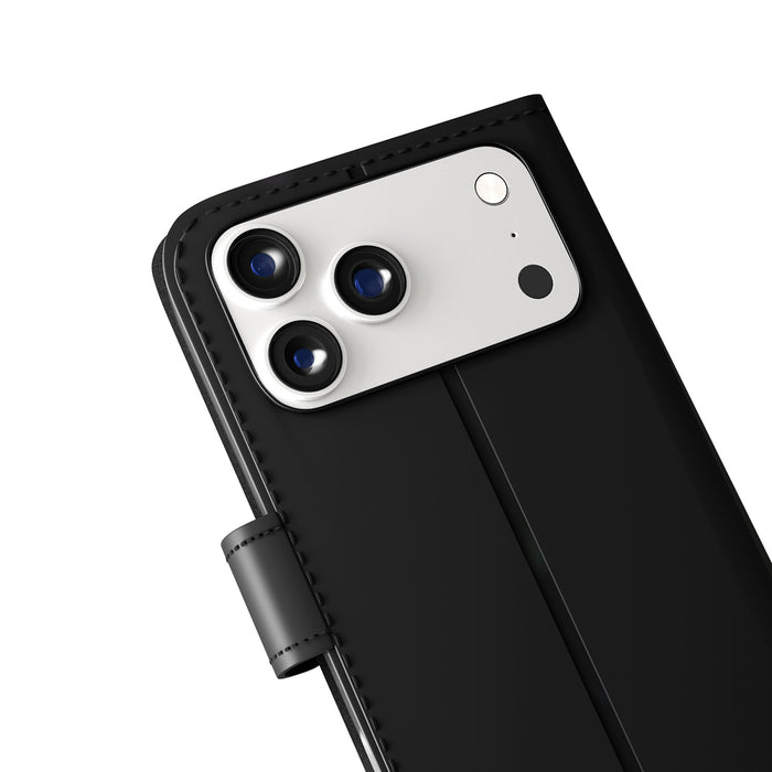 Puro Wallet Stand Case for iPhone 17 Pro Made of Eco-Leather, with a Flap, Wallet, and Stand Function - Black