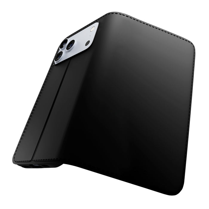 Puro Wallet Stand Case for iPhone 17 Pro Made of Eco-Leather, with a Flap, Wallet, and Stand Function - Black