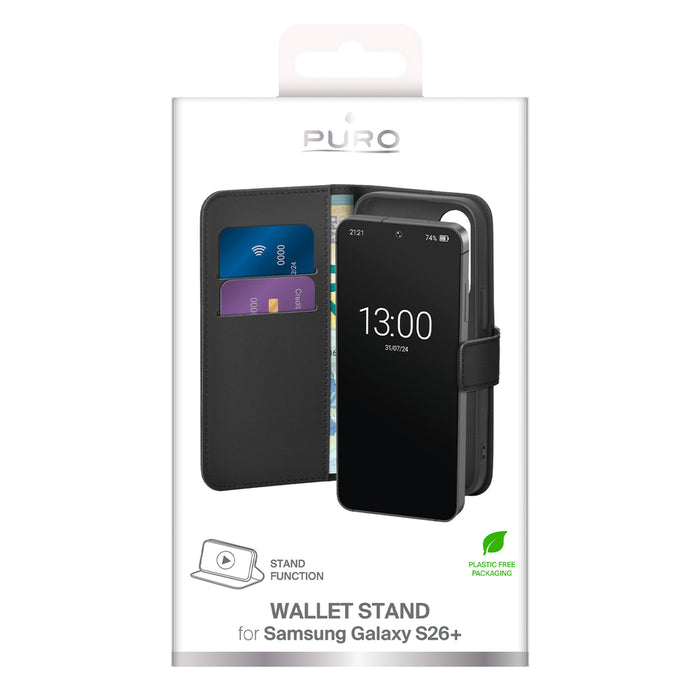 Puro Eco-Leather Case for Samsung Galaxy S26 Plus with Wallet - Black