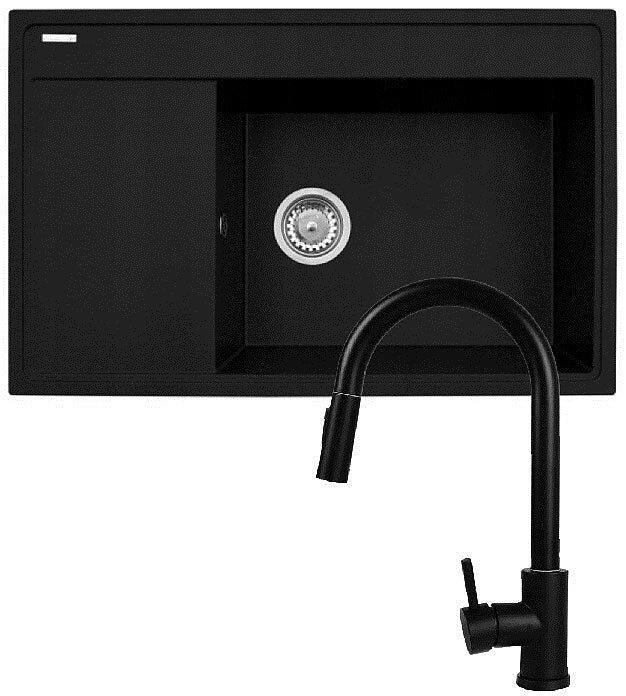 Set - Sink PYRAMIS CAMEA (79x50) 1B 1D R + Faucet IDEA Black Edition - 070168502BE - Volcano
