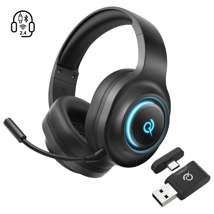 QCY Heroad V200 Tri-Mode Gaming Headphones with 7.1 Sound, 240h Battery, and Detachable Microphone - Black