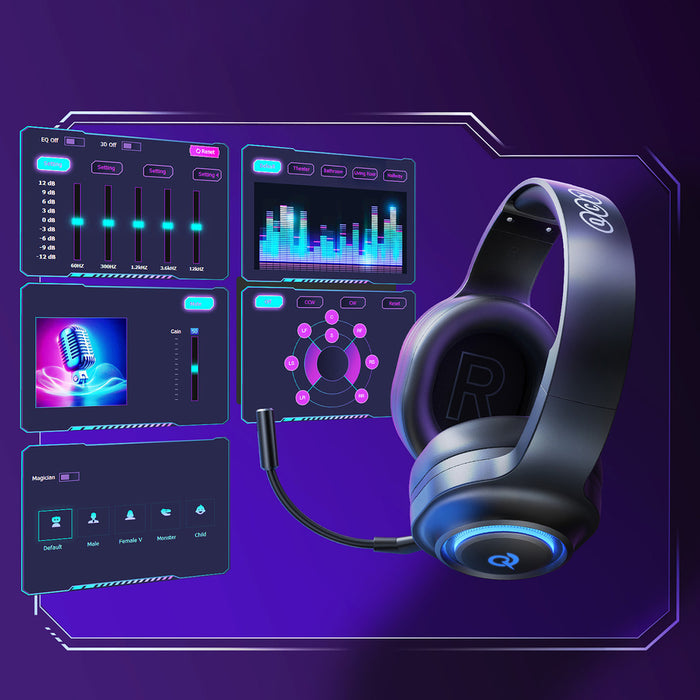 QCY Heroad V200 Tri-Mode Gaming Headphones with 7.1 Sound, 240h Battery, and Detachable Microphone - Black