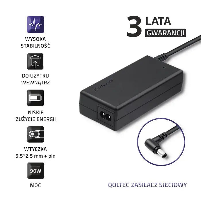 Qoltec 50090.90W power adapter/inverter Indoor Black - Power supplies for laptopsZDL-NOT<<<Power supplies for computers