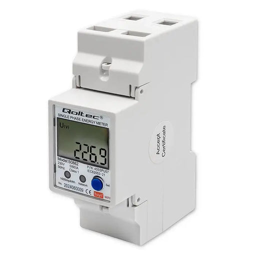 Qoltec 50882 Single phase electronic energy consumption meter for DIN rail | Wi-Fi | TUYA | 230V | LCD - Energy