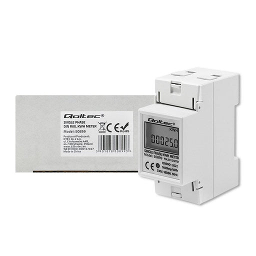 Qoltec 50899 Single phase electronic energy consumption meter | 230 V | LCD | 2P | DIN rail - Energy