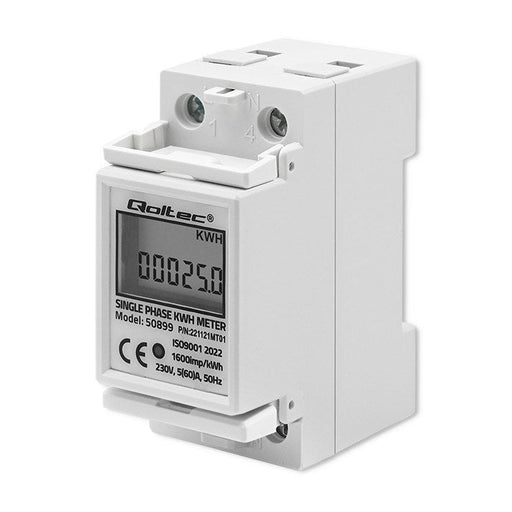 Qoltec 50899 Single phase electronic energy consumption meter | 230 V | LCD | 2P | DIN rail - Energy