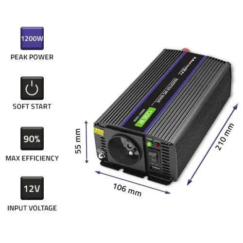 Qoltec Monolith power adapter/inverter Auto/Indoor 600 W Black - ConvertersZSA-PRZ<<<Car power supplyZSA<<<ActionPL