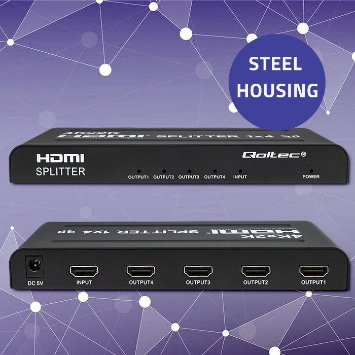 Qoltec 51798 Active HDMI Splitter 4 x HDMI 4K x 2K | 3.4Gb/s