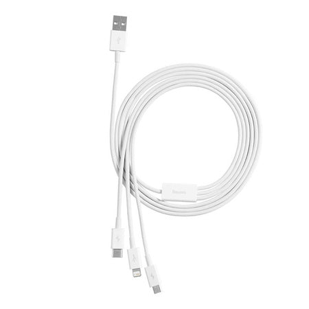 Quick Charge USB to M + L + C Baseus Superior Data 3.5A 1m (White) - Combo Cables<<<USB cables<<<GSM