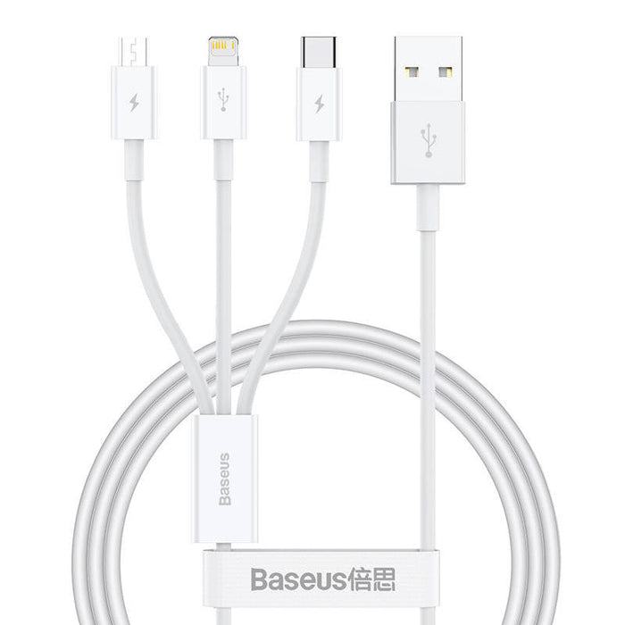 Quick Charge USB to M + L + C Baseus Superior Data 3.5A 1m (White) - Combo Cables<<<USB cables<<<GSM