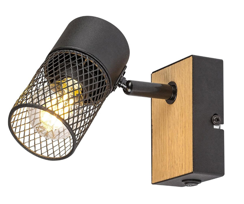 SPOT METTA 1xMAX40W BLACK METAL/WOOD