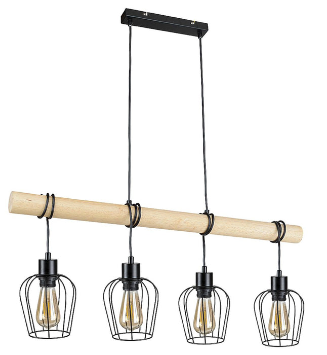CHANDELIER FABIAN 4XE27 METAL/WOOD BLACK