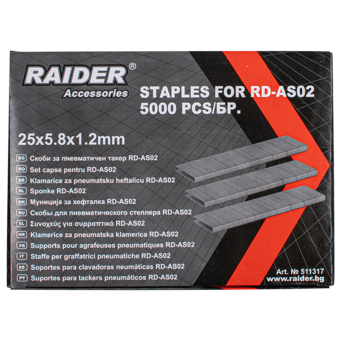 CLAMPS FOR PNEUMATIC TAKER 25X5.8 MM RAIDER RD-AS02 5000 PCS