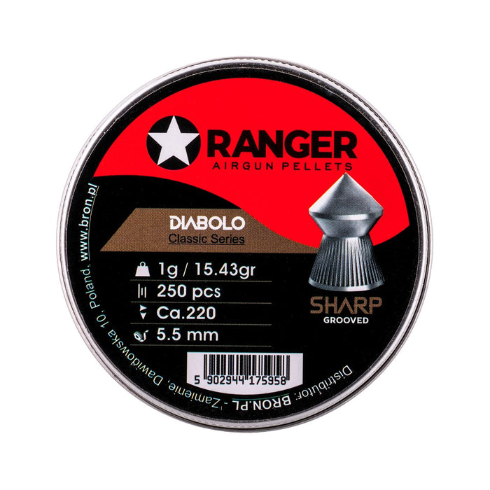 5.5 mm RANGER Diabolo Professional Sharp Grooved Point 250 pellets