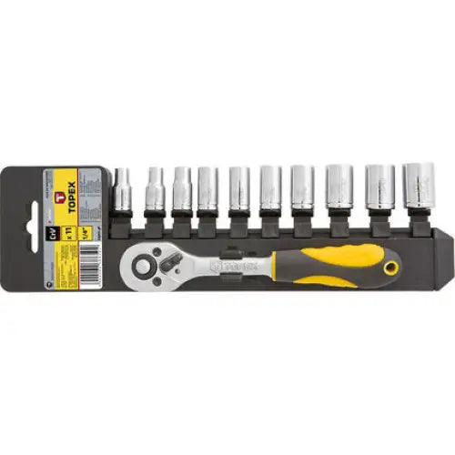 RATCHET SET WITH 10 INSERTS 1/4 ’ TOPEX 38D650 - Комплекти вложки и тресчотки<<<Ръчни инструменти<<<Инструменти и
