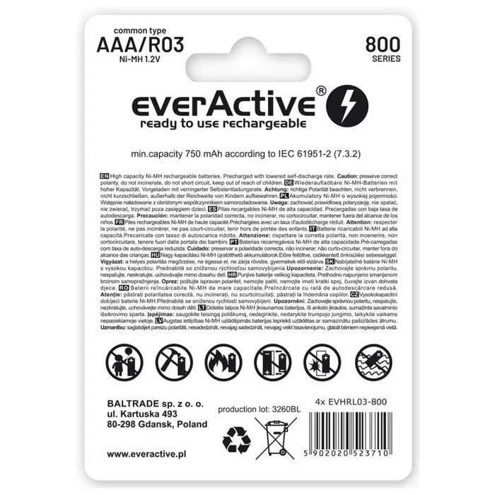 Rechargeable batteries everActive Ni-MH R03 AAA 800 mAh Silver Line - 2 pieces - Rechargeable