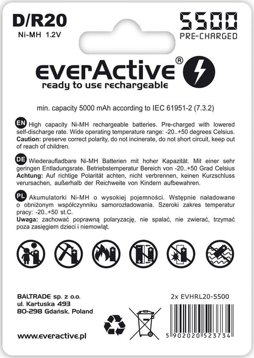 Rechargeable batteries everActive R20/D Ni-MH 5500 mAh ready to use - Rechargeable batteriesBAL-AKM<<<batteries