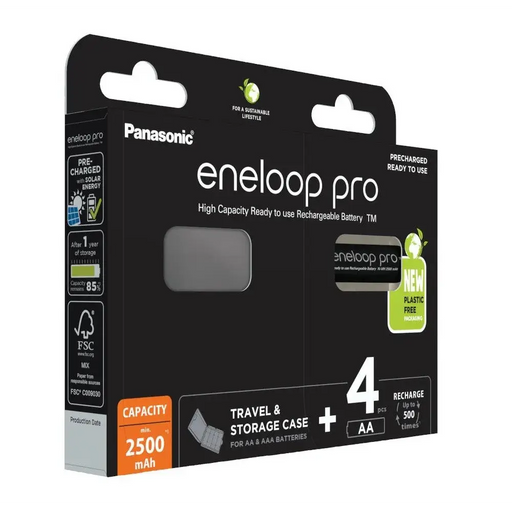 Rechargeable batteries PANASONIC ENELOOP PRO AA 2500 mAh 4 szt + case (BK-3HCDE/4CP + CASE) - Rechargeable