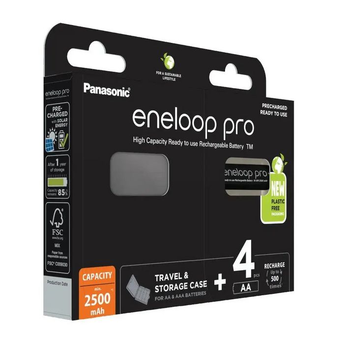 Rechargeable batteries PANASONIC ENELOOP PRO AA 2500 mAh 4 szt + case (BK-3HCDE/4CP + CASE) - Rechargeable