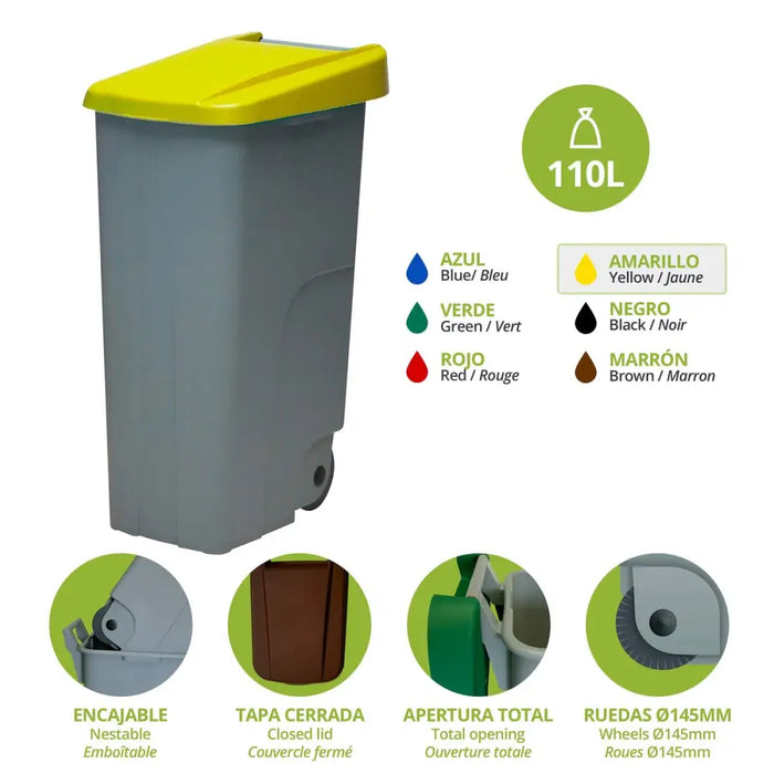 Recycling Waste Bin Denox Yellow 110 L - Други продукти за почистване<<<Почистване Прахосмукачки И Гладене<<<Дом
