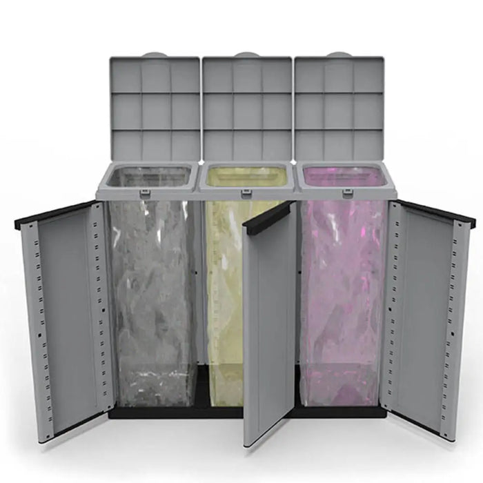 Recycling Waste Bin Ecoline Black/Grey 3 doors (102 x 39 x 88,7 cm) - Почистване Прахосмукачки И Гладене<<<Дом