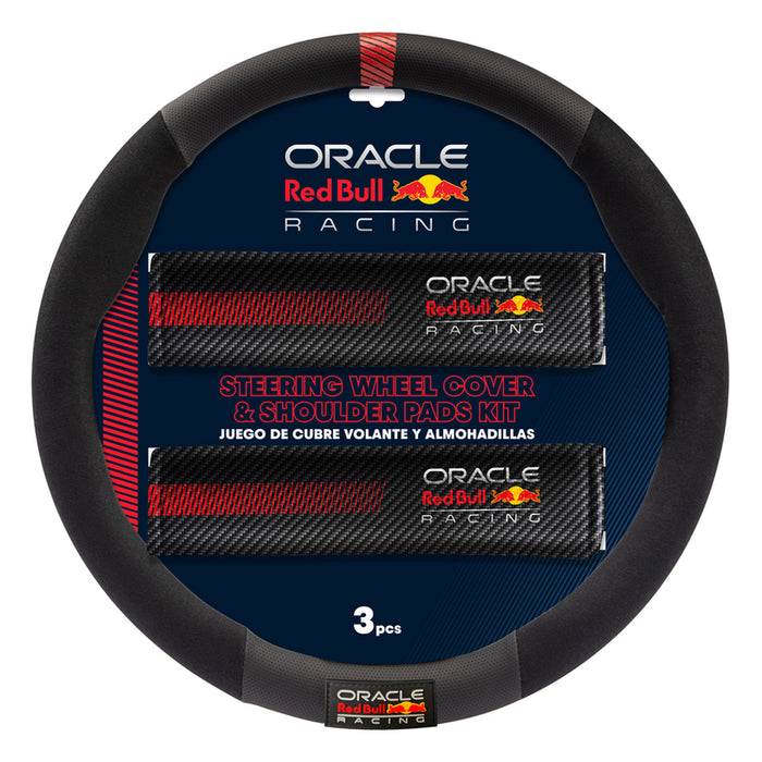 SET OF STEERING WHEEL COVER AND 2 BELT PADS RED BULL