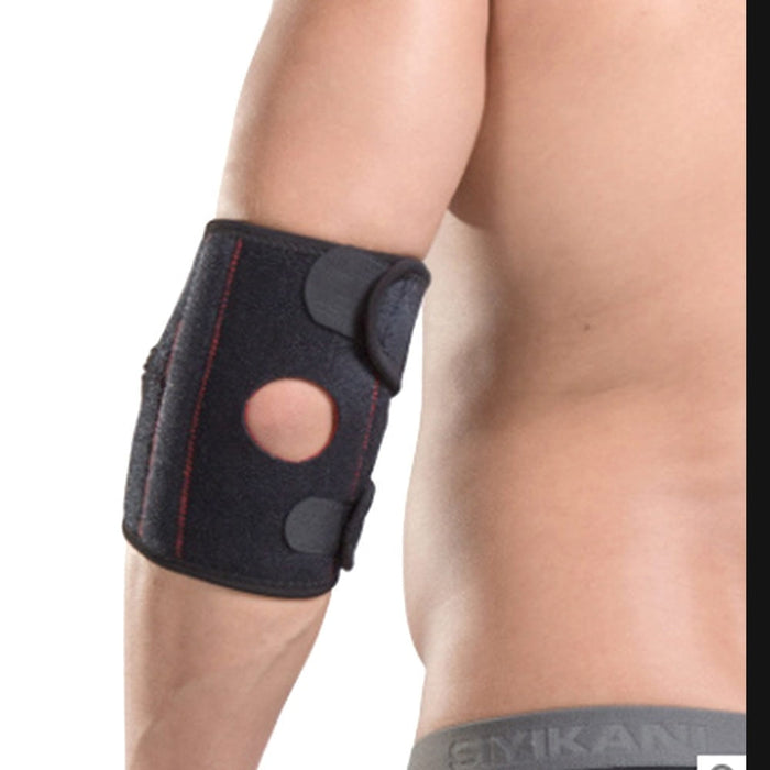 Adjustable neoprene elbow pad, analgesic