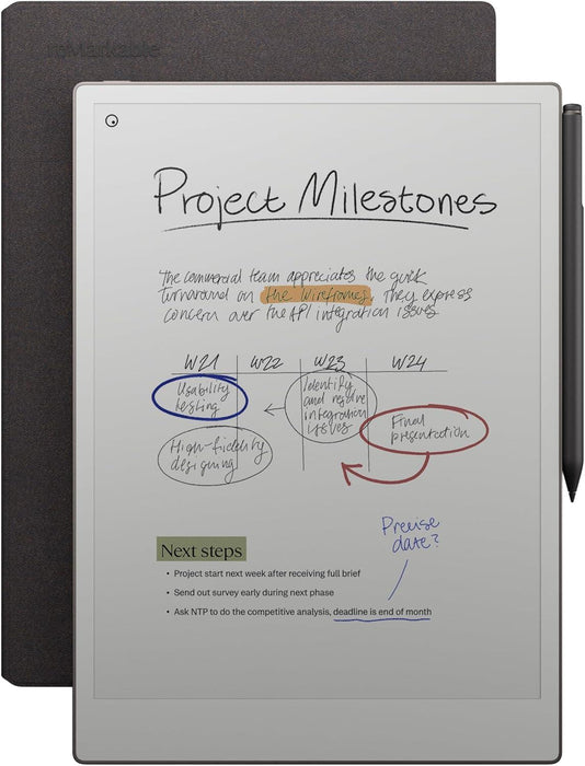 reMarkable Paper Pro 11.8" Tablet with Marker Plus stylus included, Book Folio case gray