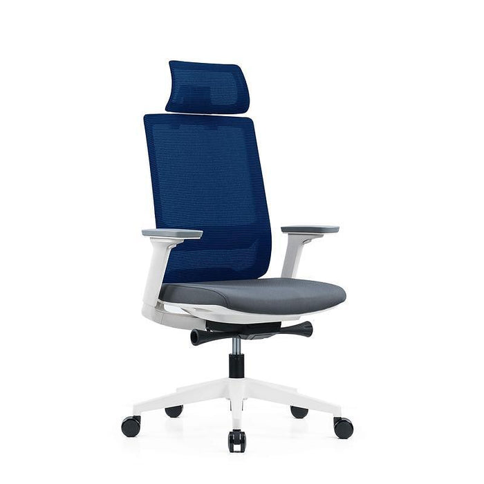 RFG Meteor X White HB ergonomic chair, gray seat, blue back
