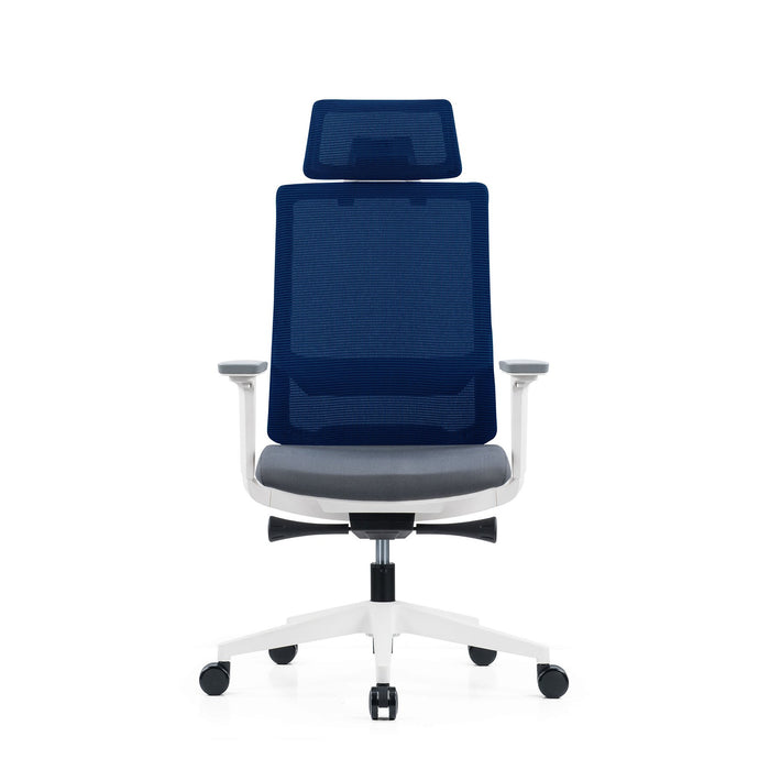 RFG Meteor X White HB ergonomic chair, gray seat, blue back