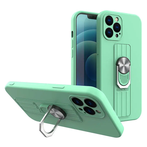 Ring Case silicone case with finger grip and stand for iPhone 12 Pro Max mint - Cell phone cases and covers<<<HurtelXML