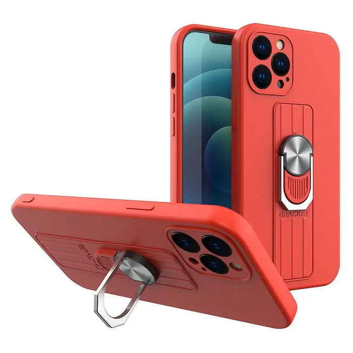 Ring Case silicone case with finger grip and stand for iPhone 12 red - Cell phone cases and covers<<<HurtelXML