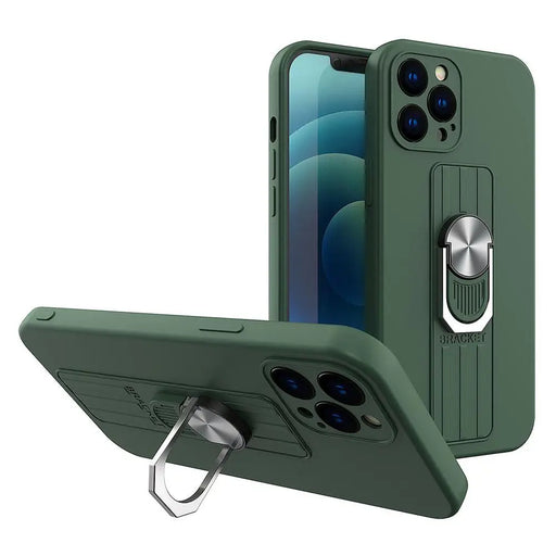 Ring Case silicone case with finger grip and stand for Samsung Galaxy A42 5G dark green - Cell phone cases