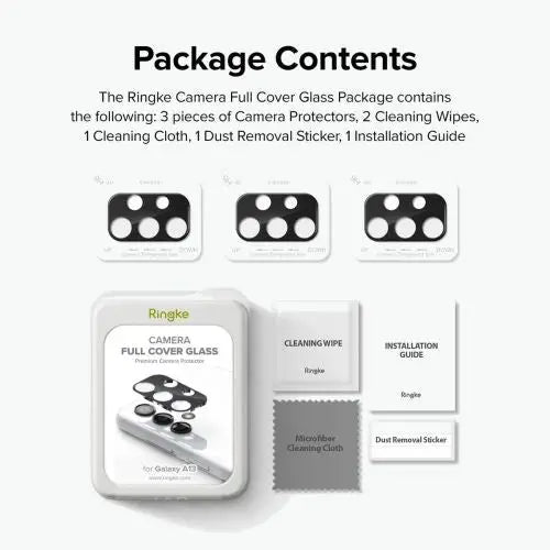 Ringke Galaxy A13 4G Camera Protector Full Cover Glass package (3 pcs) Black - Samsung